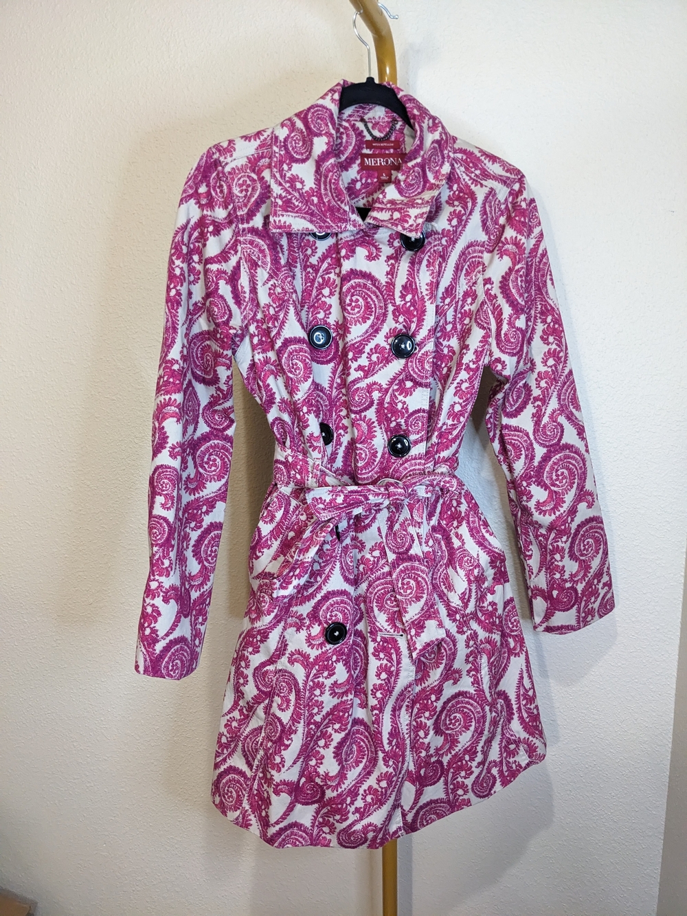Merona Pink Paisley Boho Water Repellent Trench Coat Y2k